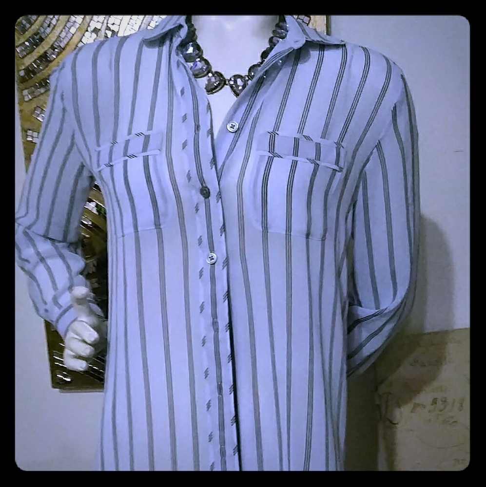 Loft Striped Button Down Blouse XS S
